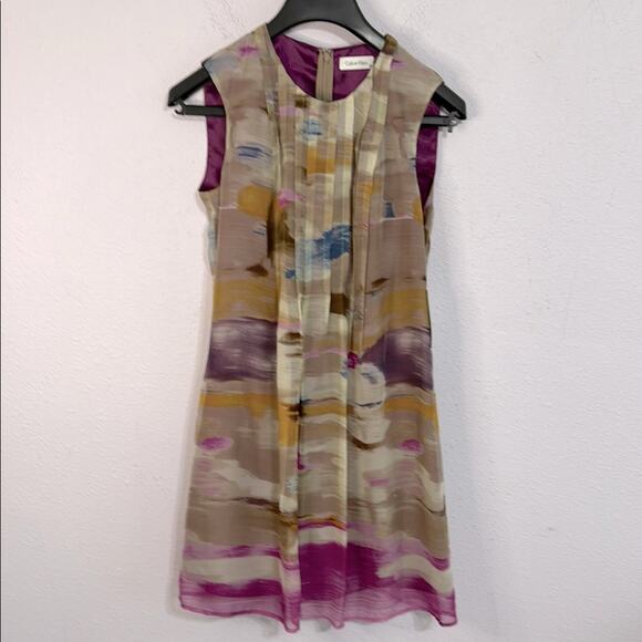 NWT Calvin Klein 100% Silk Chic Abstract Multicolor Dress Size 4 - Picture 2 of 11
